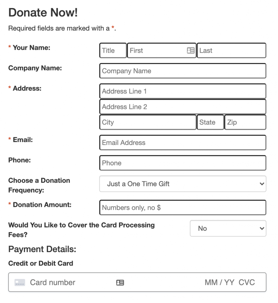 A view of the donation form