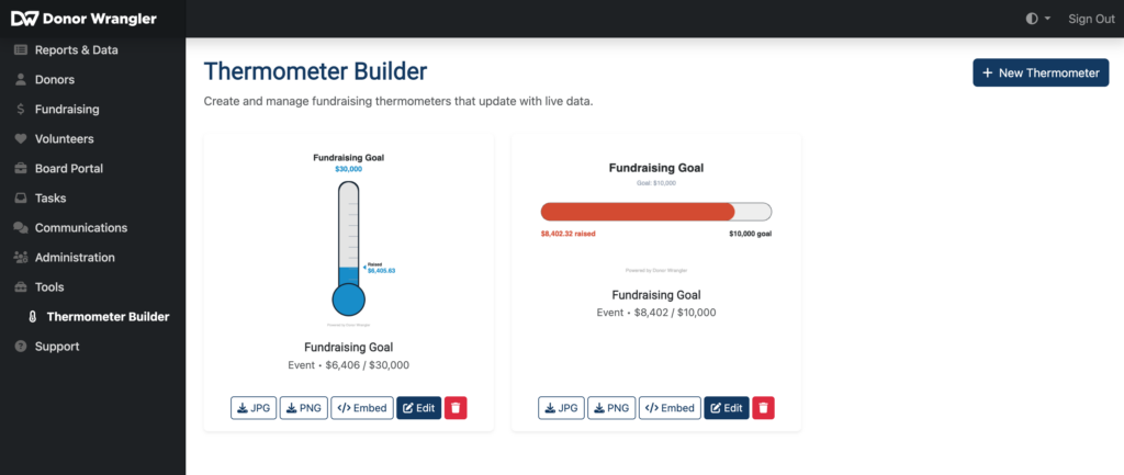 A screenshot showing the new thermometer builder page
