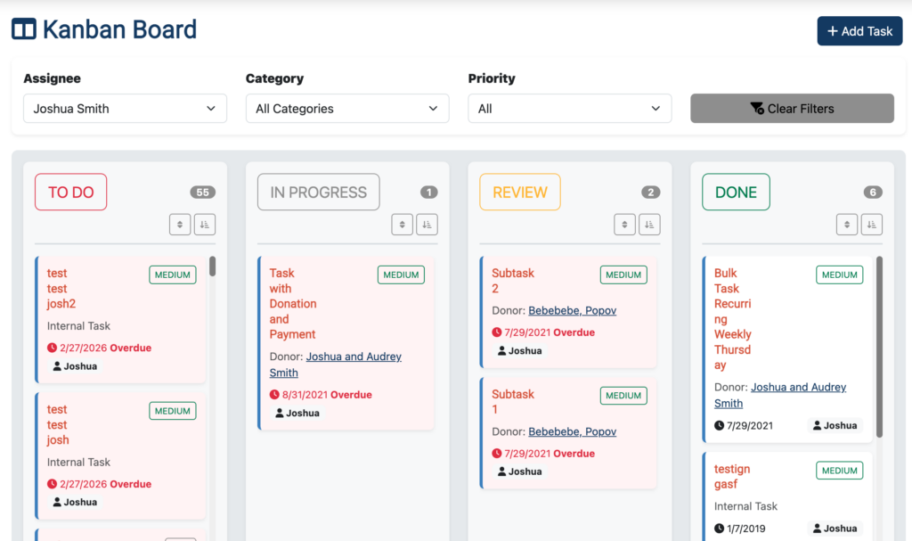 Screenshot of kanban board task view